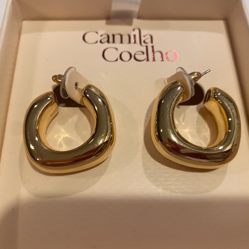 Camila Coelho jewelry shiny Gold 1” bubble hoop Earrings hoops new in box